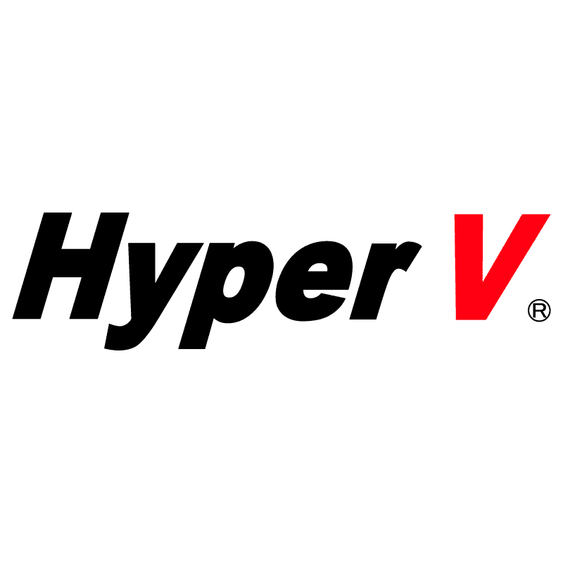 Hyper-V 標誌：黑色文字“Hyper”和紅色“V”，帶有註冊商標符號。