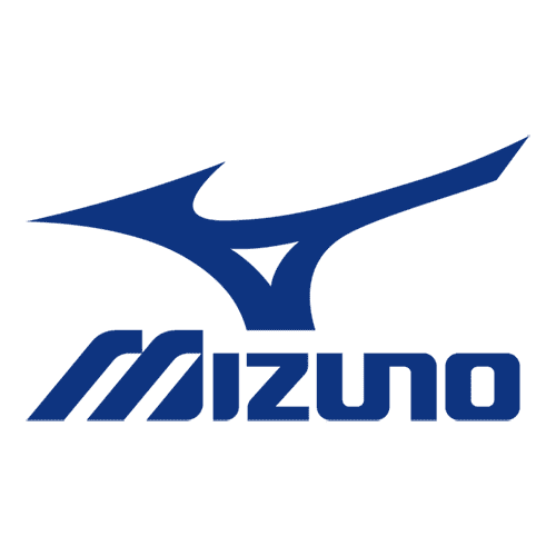 美津濃標誌：藍色的程式化鳥形圖案位於藍色粗體字「Mizuno」字樣上方。