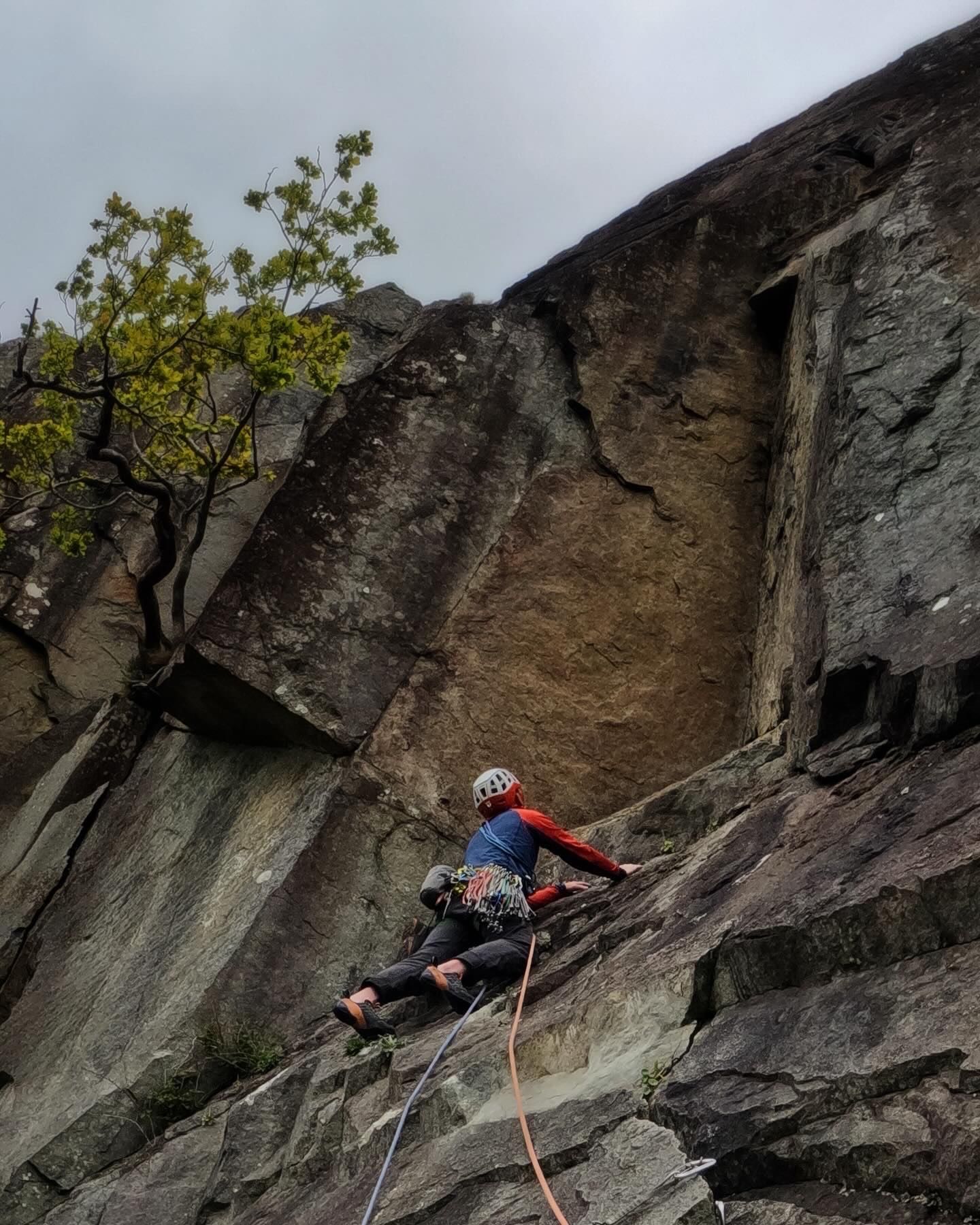 Climber heading up a new route