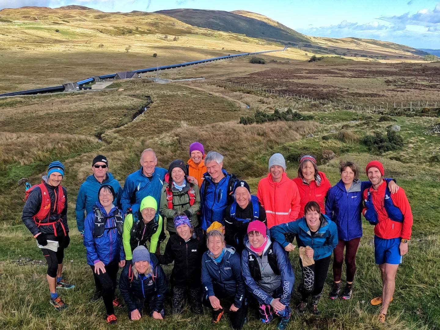 Group of runners on a mountainside