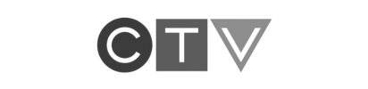 A black and white logo for ctv on a white background