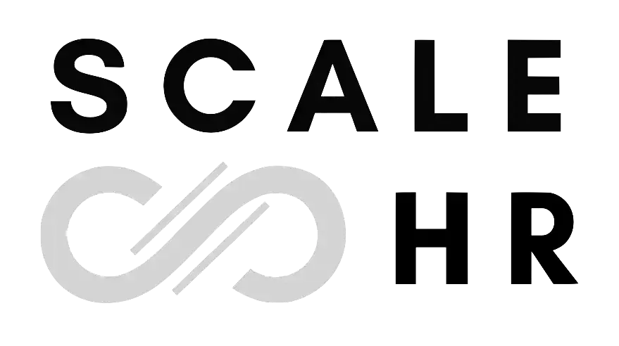 A black and white logo for scale hr with an infinity symbol.