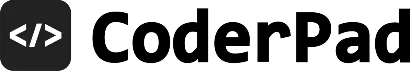 A black and white logo for coderpad on a white background