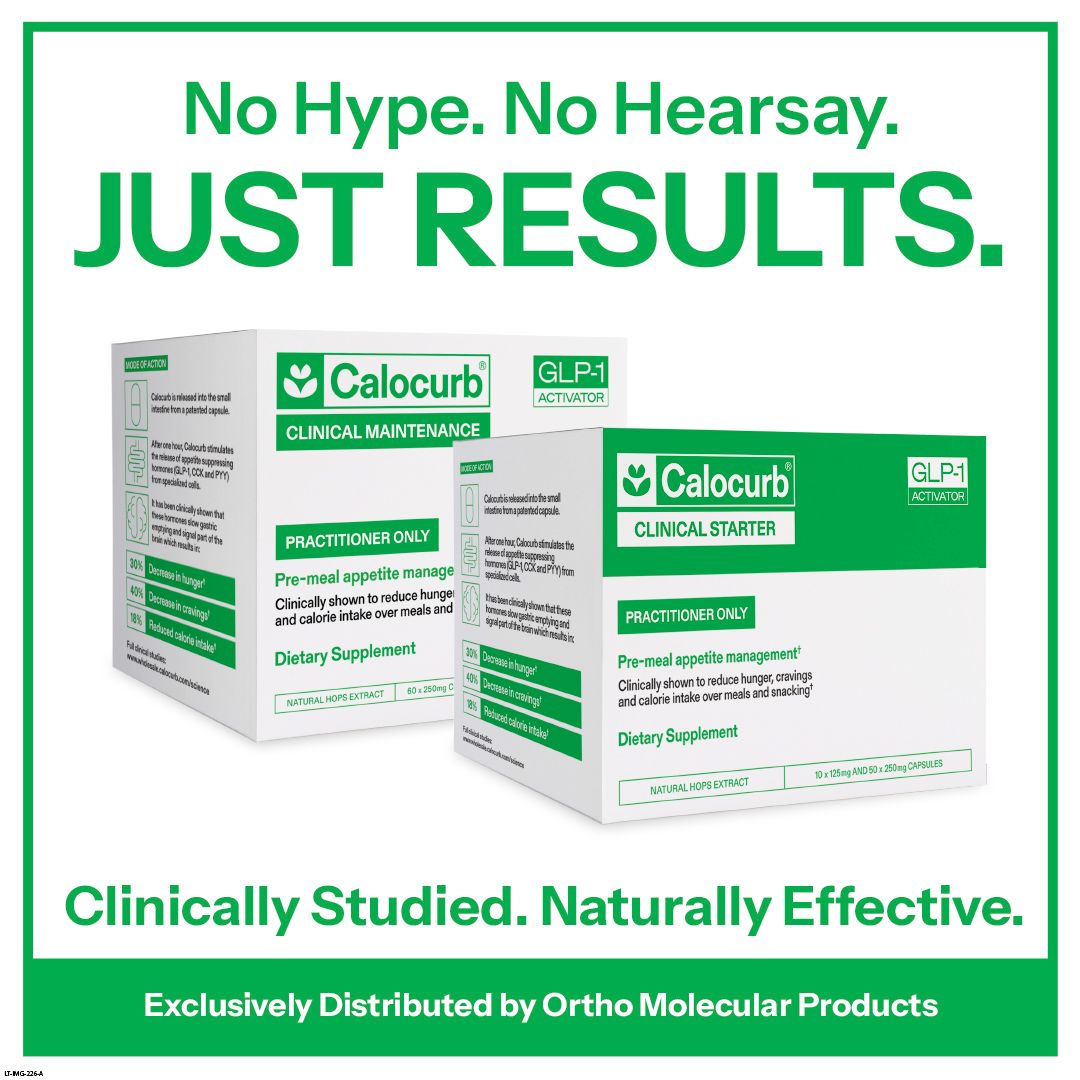 Two white Calocurb supplement boxes with green accents. Text: 