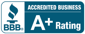 BBB A+ rating badge. Contains a blue torch symbol and the words 