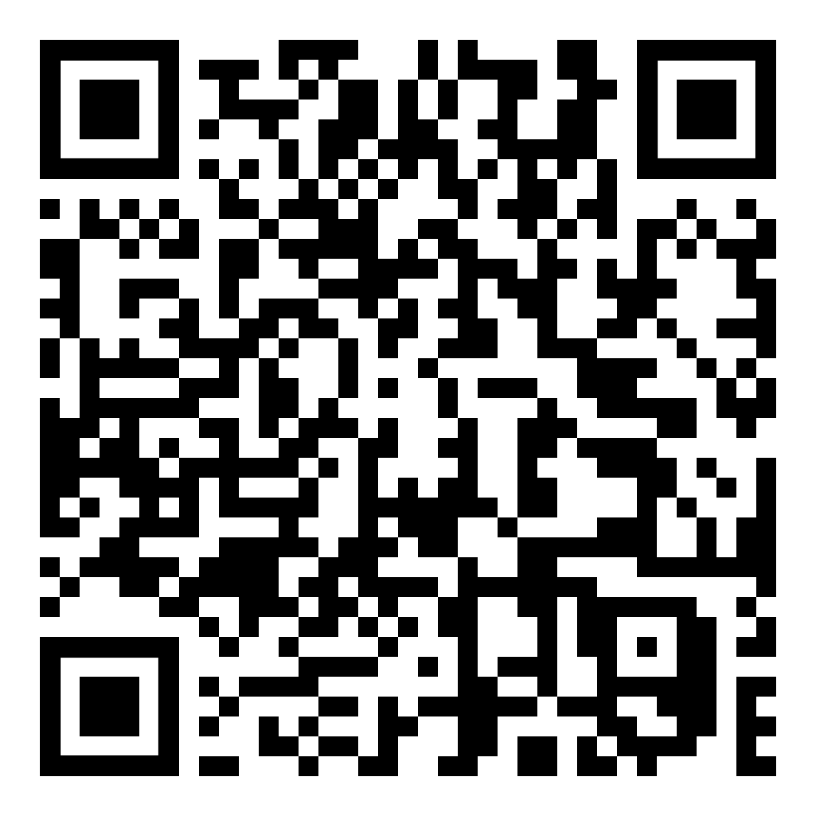 QR code, a black and white square pattern of dots and squares.