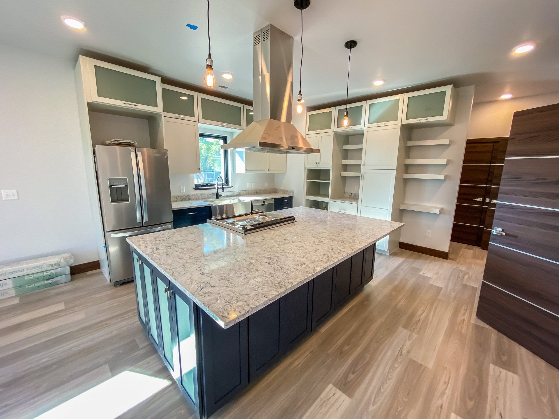 Interior of kitchen with hardwood floors