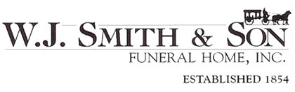 W.J. Smith & Son Funeral Home, Inc. logo with a horse-drawn hearse, established 1854