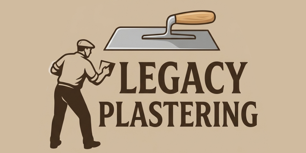 Logo for Legacy Plastering: An illustration of a worker holding a trowel next to the brand name in brown text.
