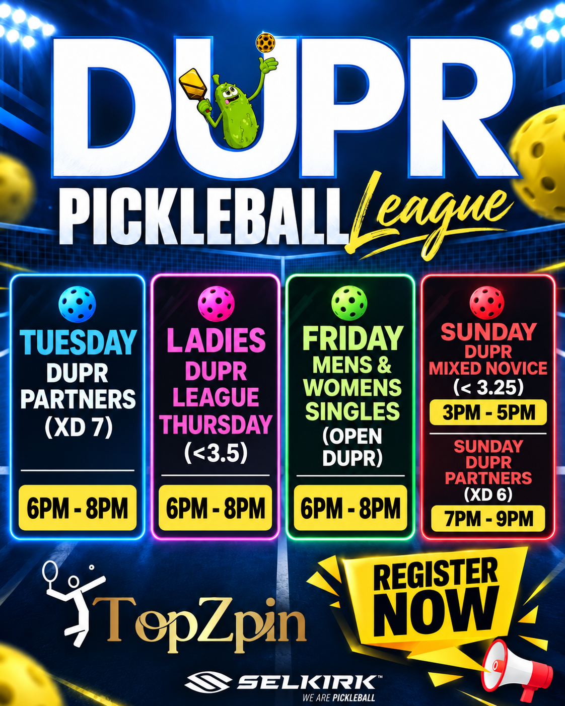 Youth pickleball program flyer: Ages 9-12, 4 weeks, $125 + GST. Includes free paddle (Learn2Rally) or free shirt (Learn2Play). Starts January 10th.
