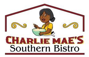 Charlie Mae’s Southern Bistro logo with a smiling chef and red-brown text