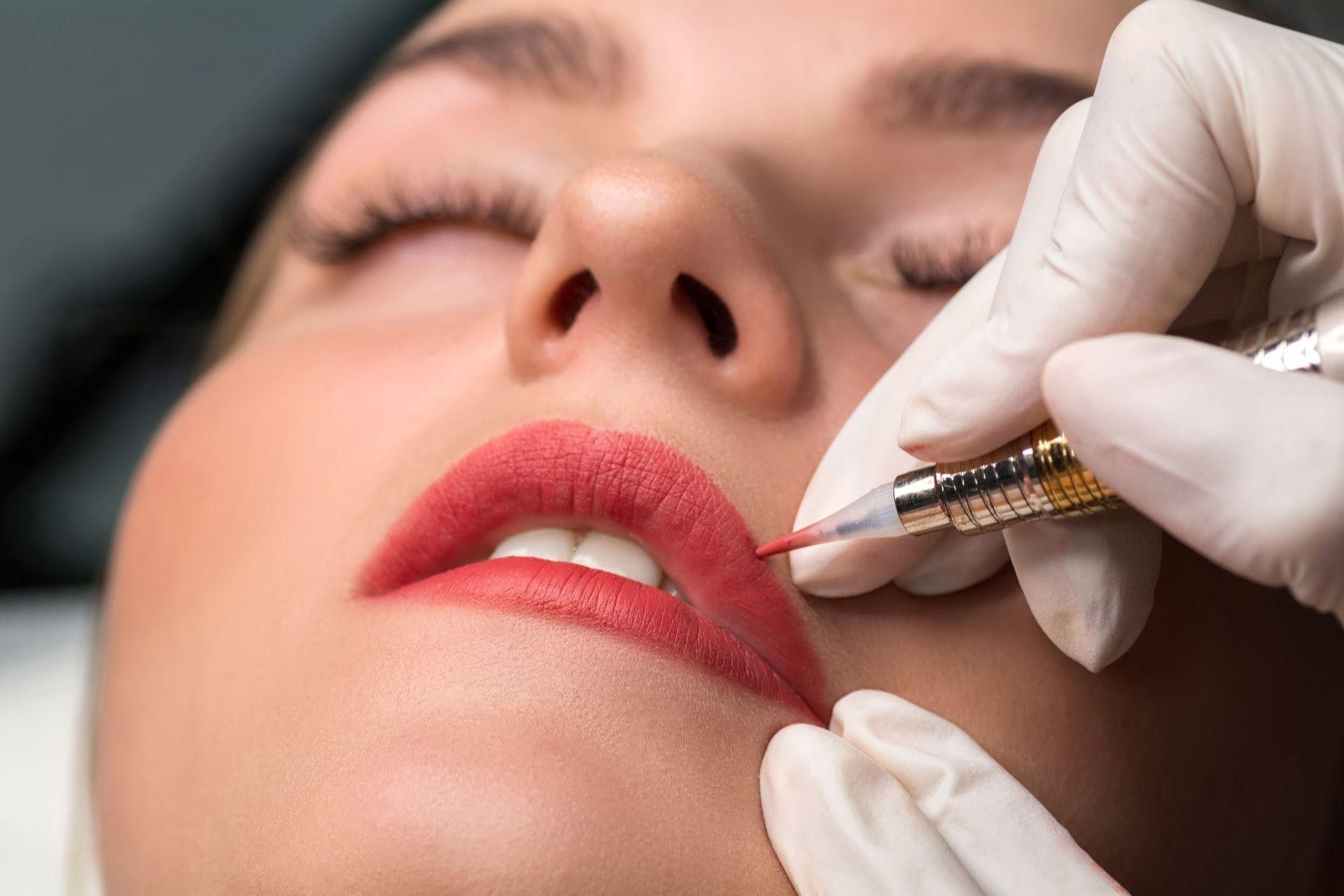 a woman in pink gloves is giving a prp injection