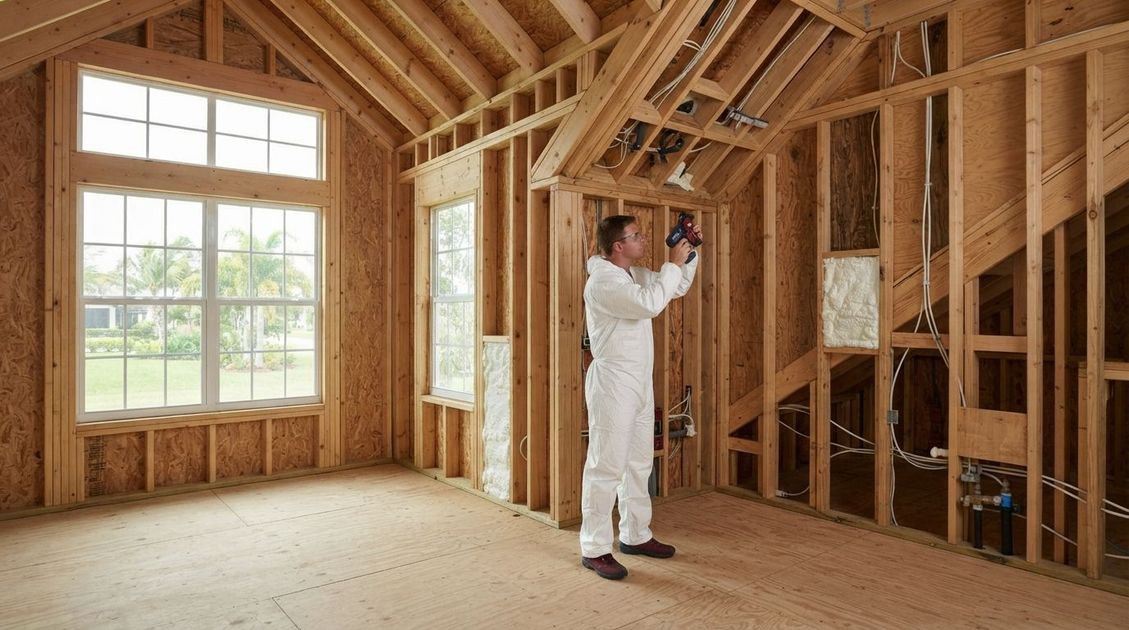 Technician evaluating spray foam insulation cost factors in Port Saint Lucie