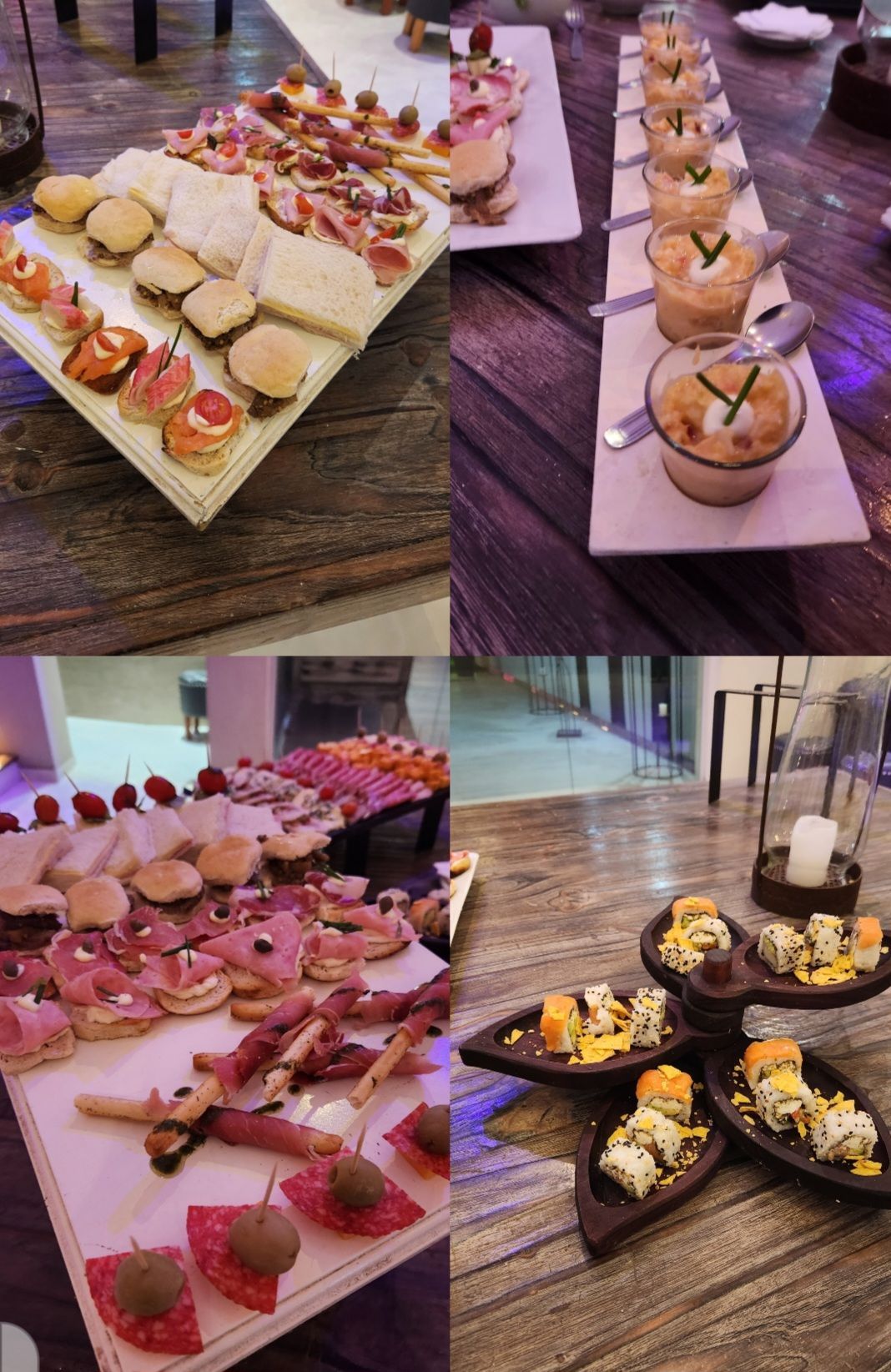 Un collage de cuatro imágenes de diferentes tipos de comida en platos sobre una mesa.