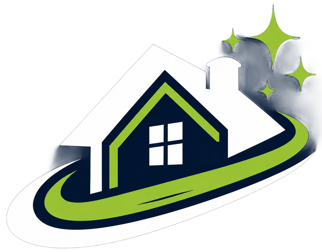 A house with a roof and two windows is in a circle.