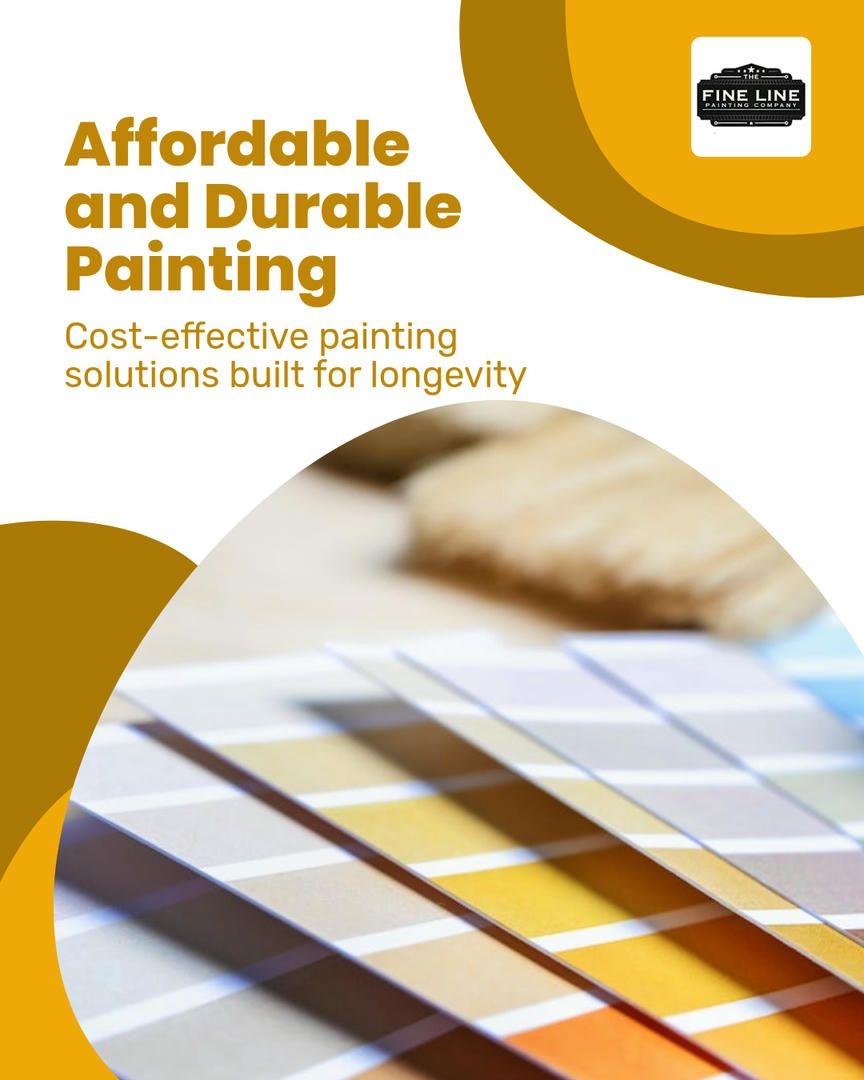 Advertisement for affordable and durable painting solutions; color swatches with paint brush.