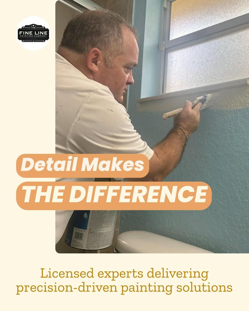 A man painting a blue wall near a window. Text: 