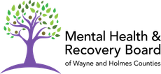 Logo for Mental Health & Recovery Board of Wayne and Holmes Counties: purple tree with leaves, text on white background.