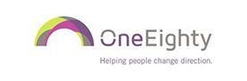 Logo for OneEighty, with a colorful arch design and text
