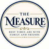 The Measure Inn, Caldicot’s logo consisting of black and blue text.