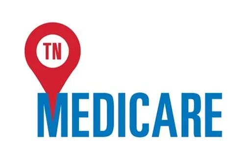A logo for tn medicare with a red pin