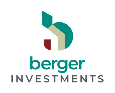 Company logo for Berger Investments: a teal, beige, and maroon abstract letter B next to the brand name in dark grey.