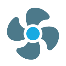 Blue and teal fan with four blades.
