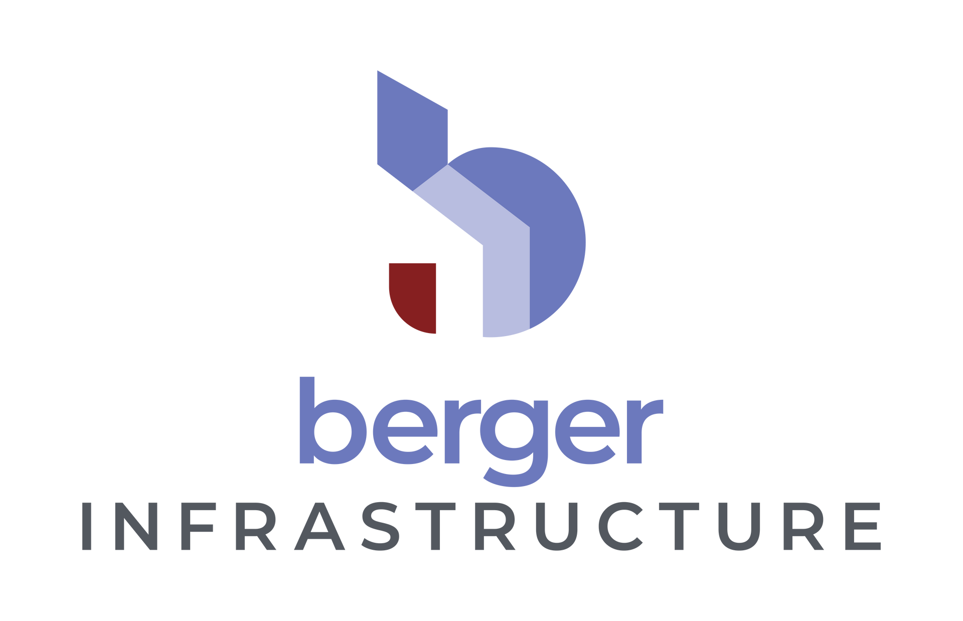 Logo for Berger Infrastructure, featuring a stylized blue and red letter