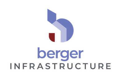 Logo for Berger Infrastructure, featuring a stylized blue and red letter