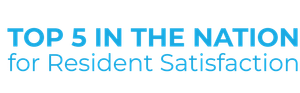 Blue and gray text reads “Top 5 in the Nation for Resident Satisfaction”