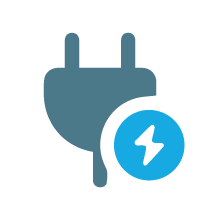 Blue electric plug with a blue lightning bolt icon.