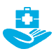 Blue hand holding a blue medical kit.
