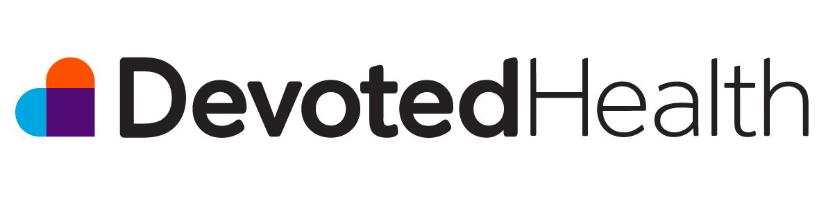 Devoted Health logo with colorful shape on left and text on right.