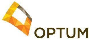 Optum logo with a geometric abstract shape in orange, yellow and grey with the word 