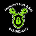 Logo for Avallone's Lock & Key LLC, with green keys, shield, and contact info on black background.