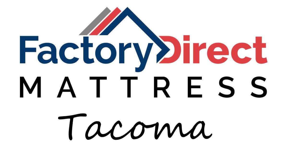 Factory direct mattress tacoma logo on a white background