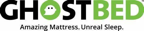The logo for ghostbed is green and black and says `` amazing mattress , unreal sleep . ''