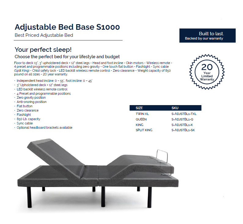 A picture of an adjustable bed with a remote control