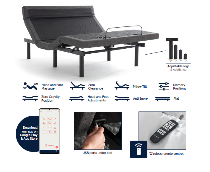 A picture of an adjustable bed with a remote control.