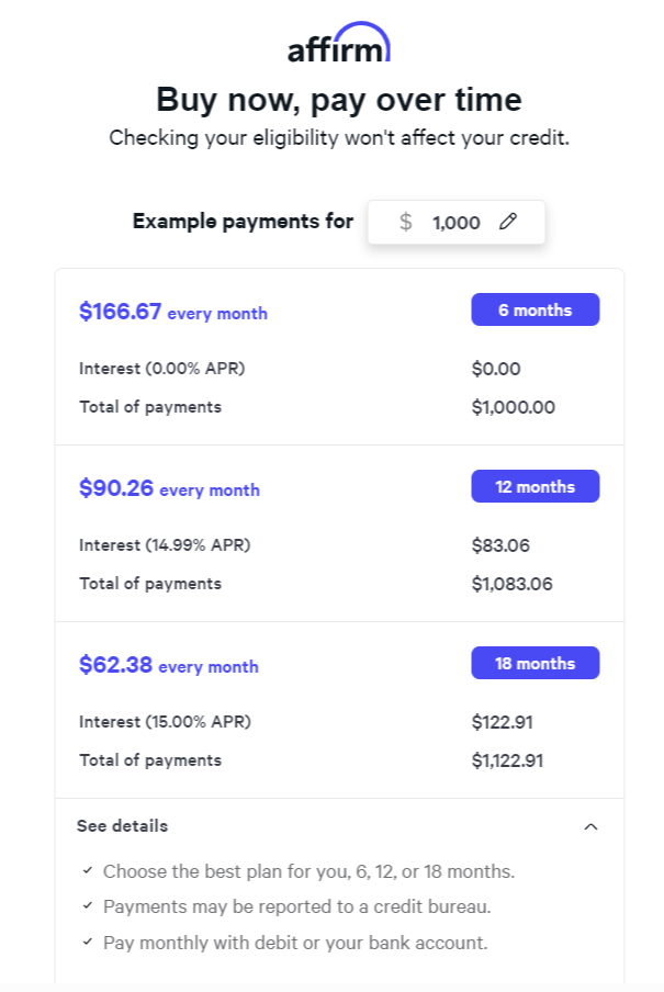 A screenshot of a website that says `` buy now , pay over time ''.