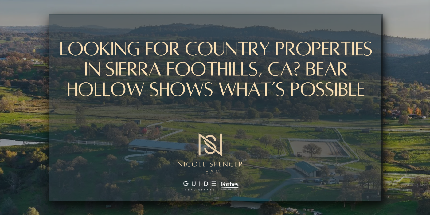 Panoramic view of country property overlaid with blog title and Nicole Spencer Team branding.
