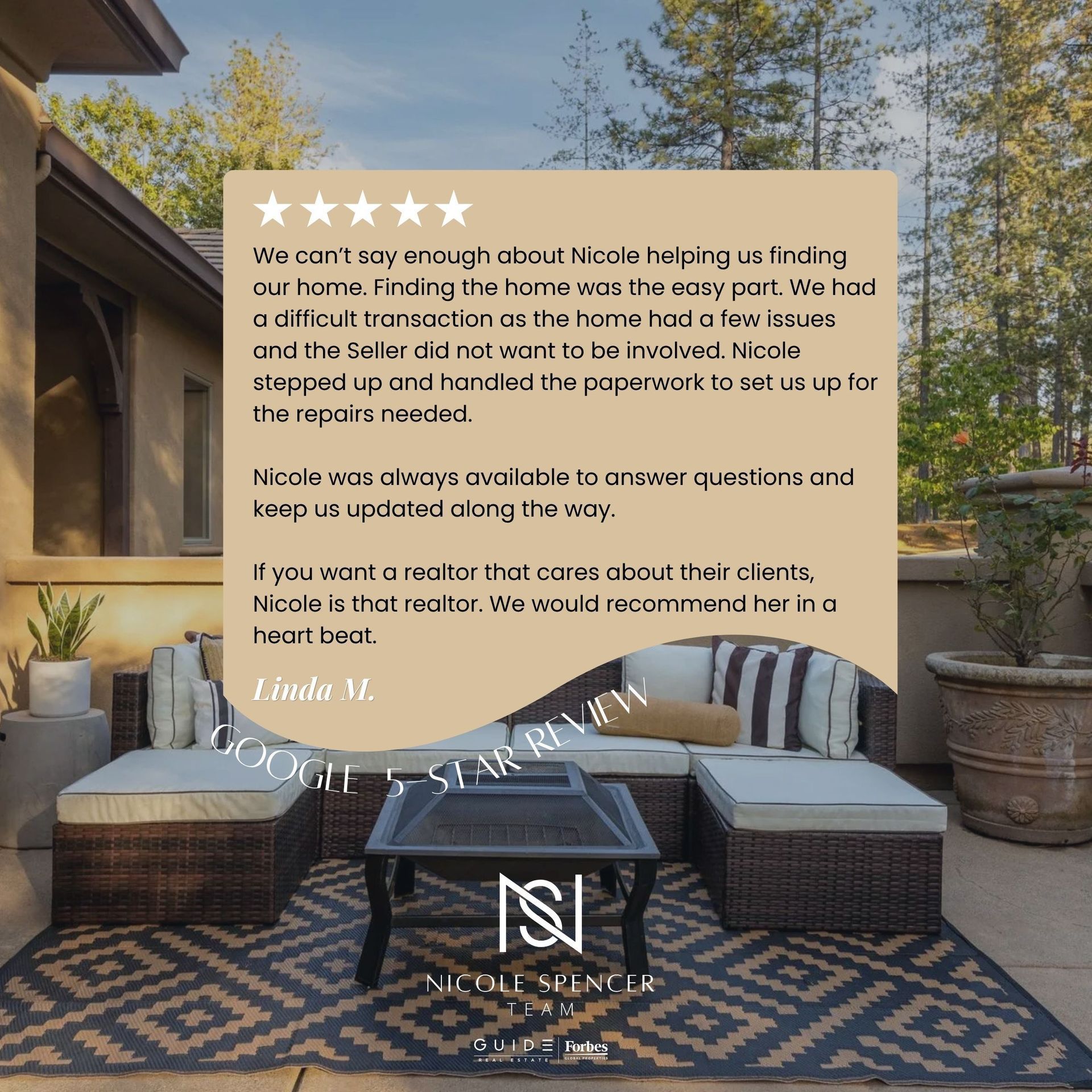Nicole Spencer Team five-star Google review praising her transaction support, communication, and client care.