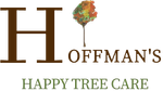 Hoffman's Happy Tree Care logo with brown lettering and a small colorful tree icon