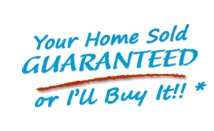 Blue text ad reading “Your Home Sold GUARANTEED or I’LL Buy It!!” with orange underline on white background