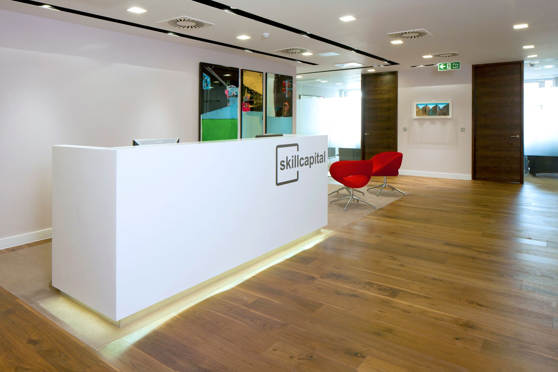 Skill Capital reception area fitted with Clear Lacquer flooring