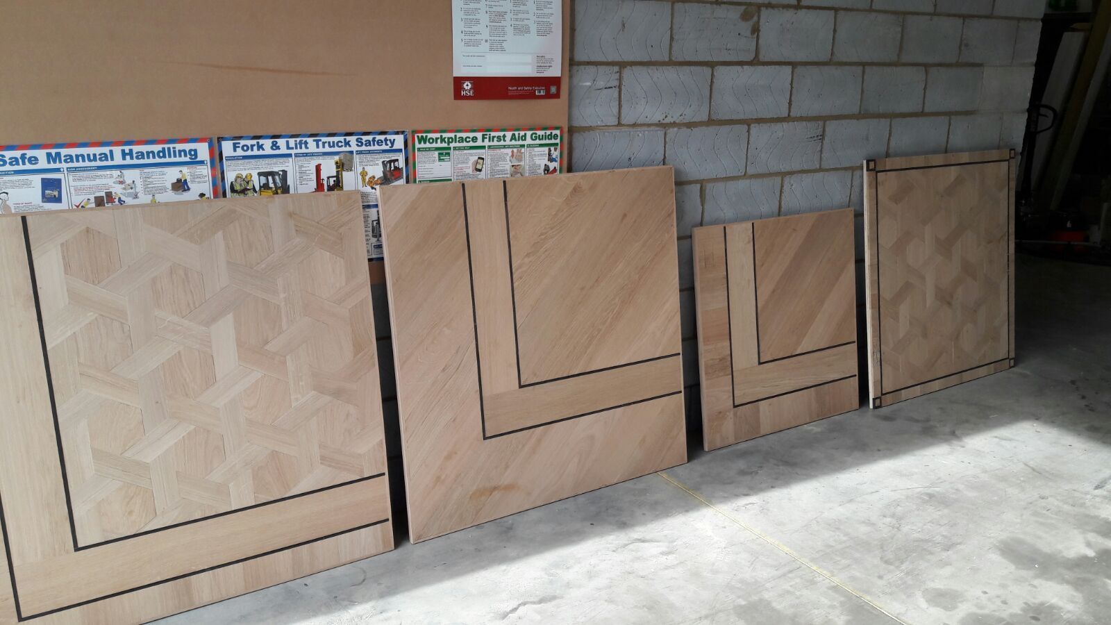 Individual flooring samples on standby ready to be fitted