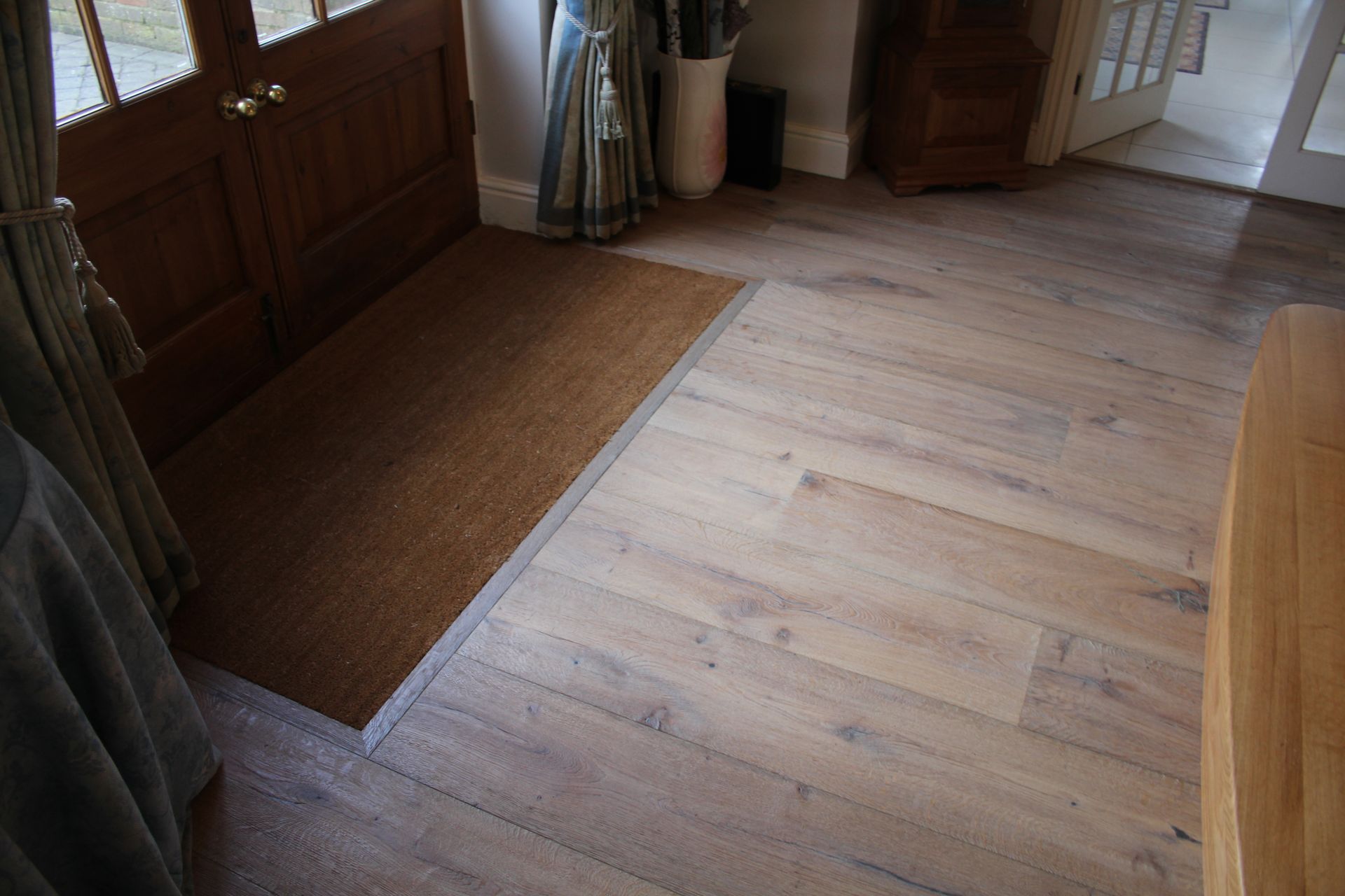 Entrance at Great Easton Residence with Mock Reclaimed Oiled Oak Flooring