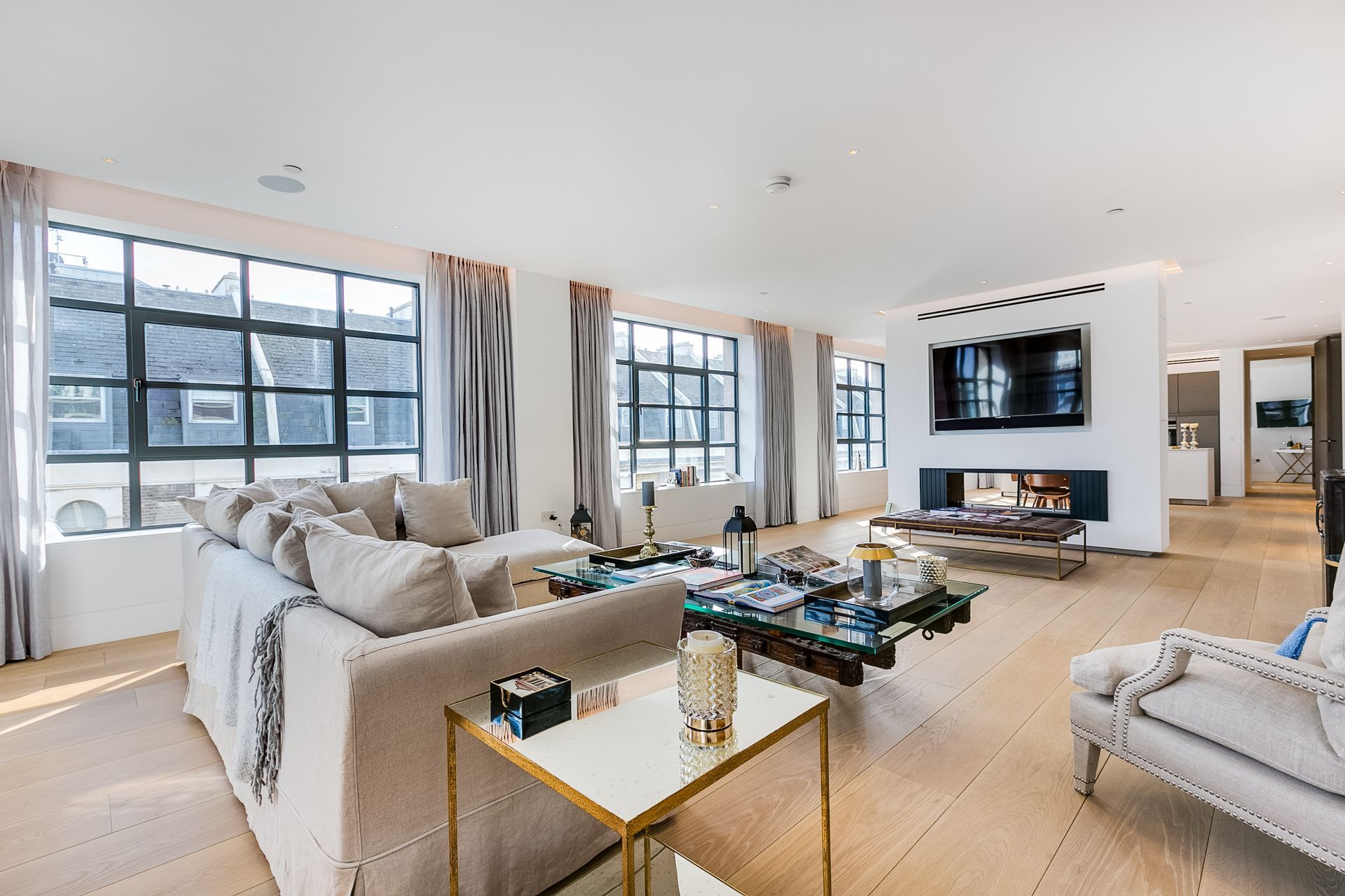 Lounge fitted with Brushed and Bespoke Coloured Oil in Westbourne Lofts Apartment