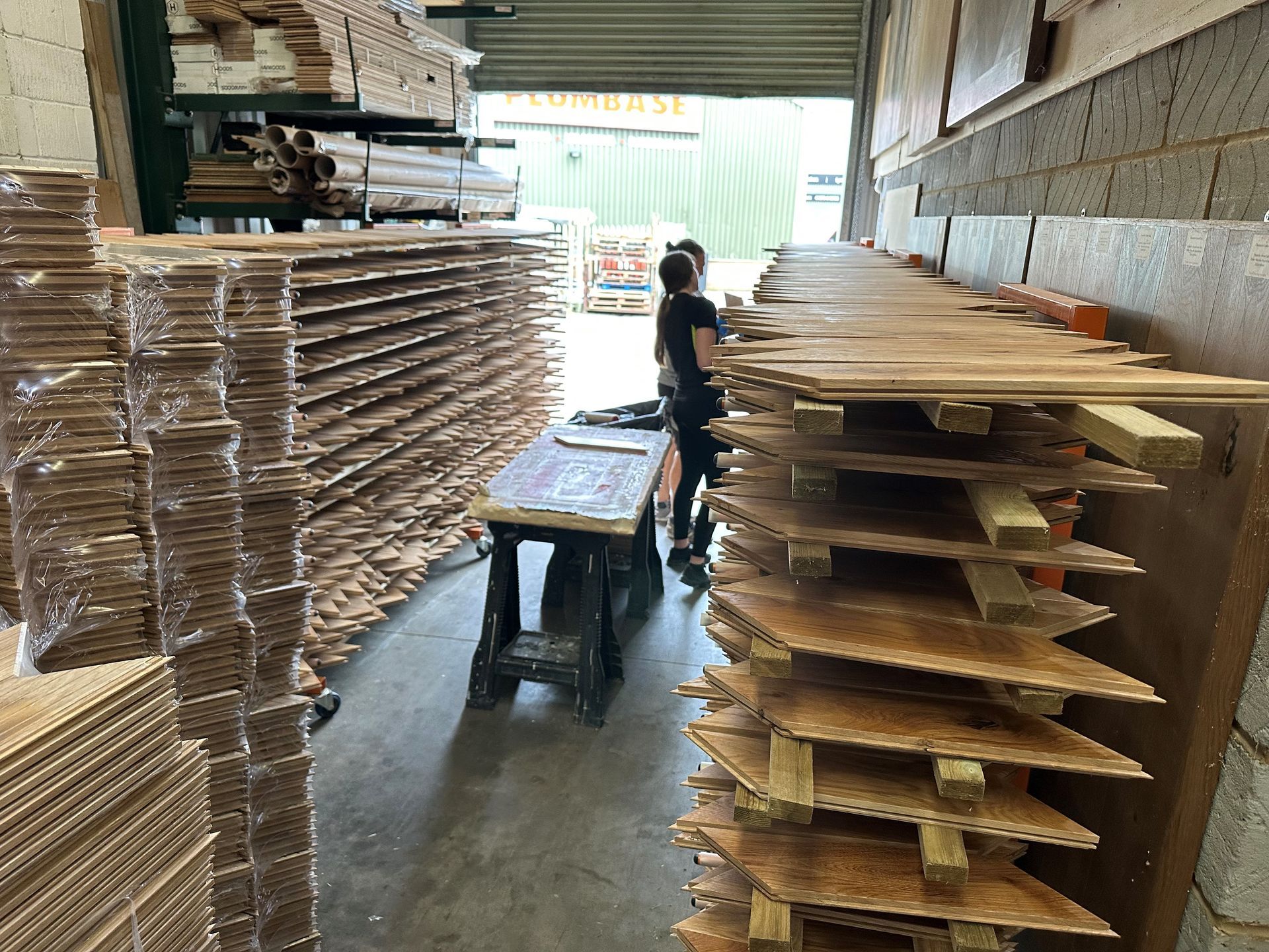Dyfed Richards warehouse with racks of timber being oiled and dried