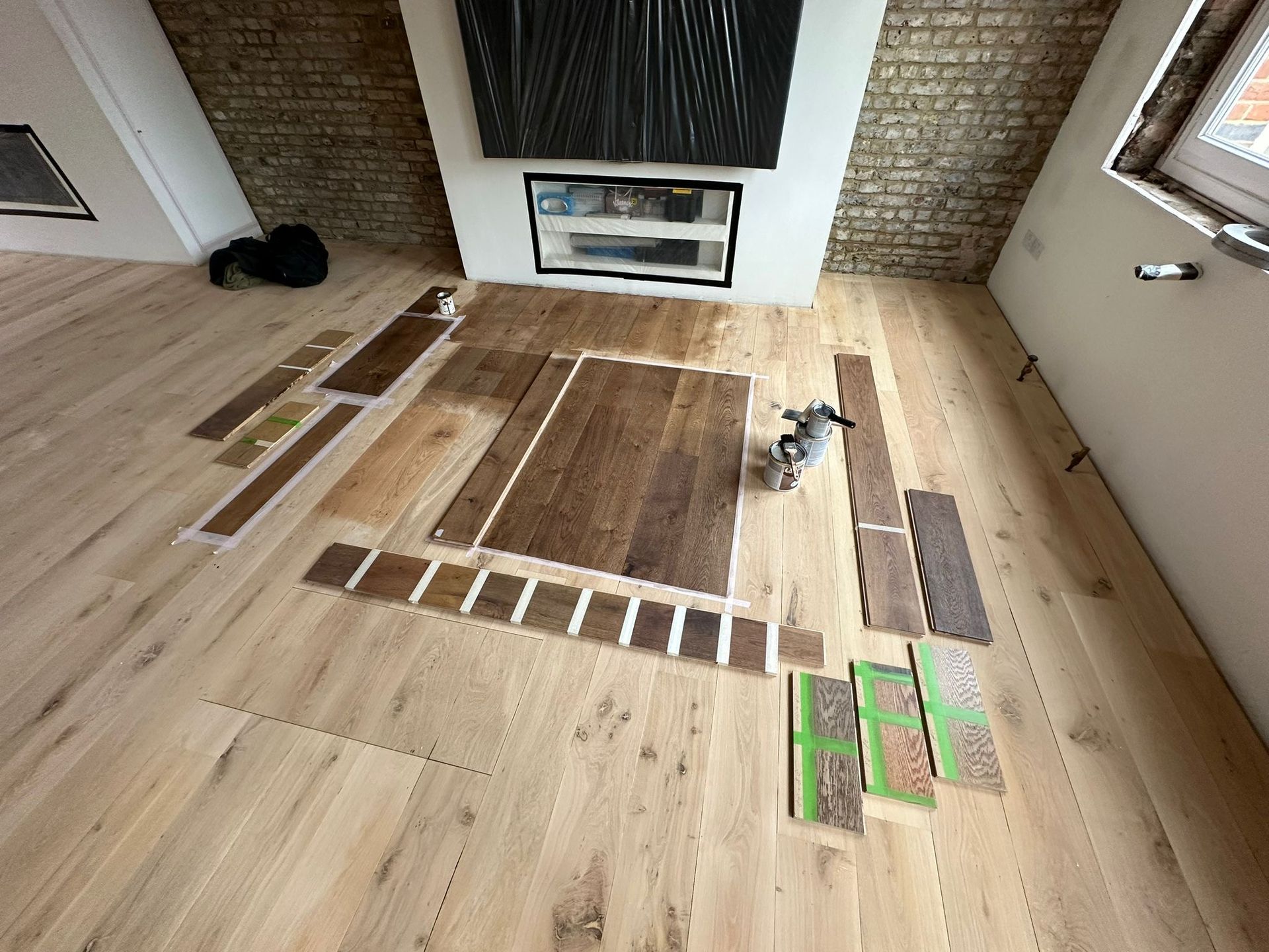 Multiple timber colour patches against each other to compare shades, supplied by Dyfed Richards